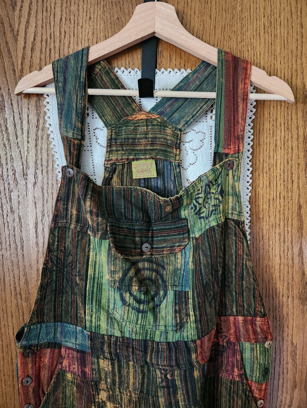 Gypsy Rose Cotton Tie-Dye Patchwork Overalls - Picture 2 of 10
